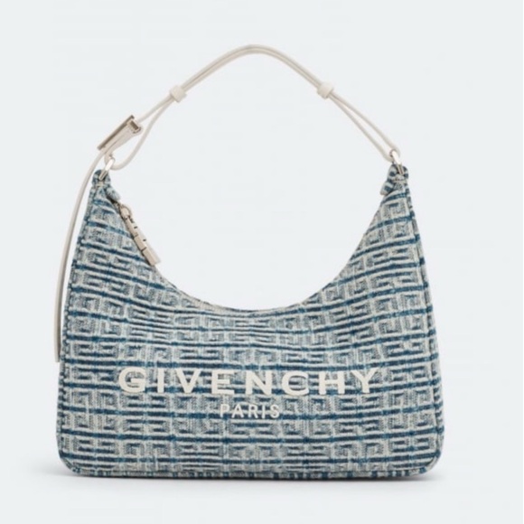 Givenchy 4G Logo Small Moon Cut Out Hobo Tote Handbag Denim Blue Shoulder Purse - Picture 9 of 17